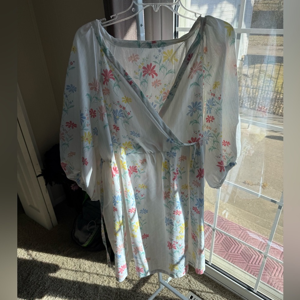 Thrifted handmade white floral v cut dress